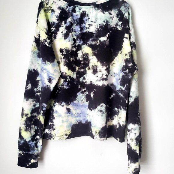 REEBOK LOGO Sweat Shirt Graphic Black Tie Dye Activewear Athleisure Loose Fit - Picture 7 of 9